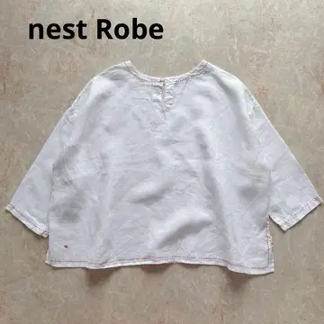 네스트로브 린넨 풀오버 블라우스 셔츠 스티치 자수 화이트