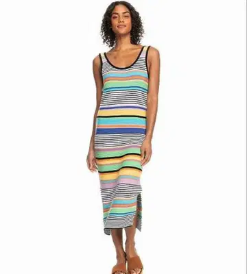 ROXY 보더 원피스 원피스 니트 비치 드레스 멀티 스트라이프