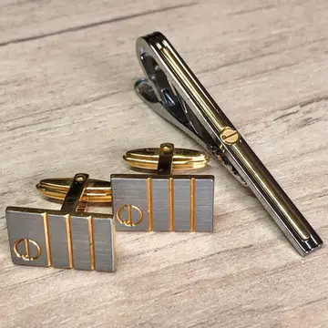 dunhill 실버 골드 스트라이프 커프스 링크 세트