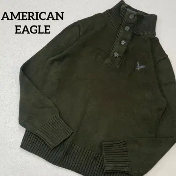 [ 고품질 ] 아메리칸 이글 하이넥 하프 버튼 코튼 니트 두꺼운