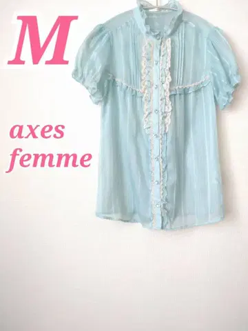 axes femme M 반팔 시어 셔츠 블루 페미닌 백리본