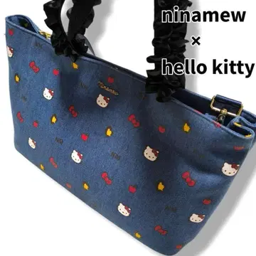 새상품급 ninamew hello kitty 콜라보 토트백 데님