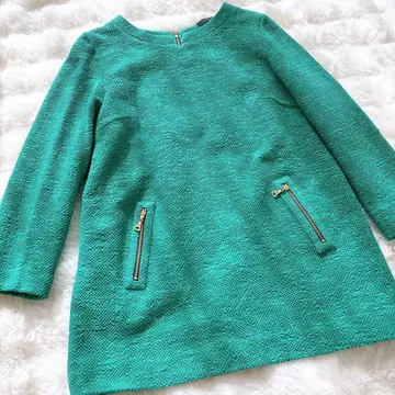 새상품 파시오네 트위드 자카드 에메랄드 그린 상의 튜닉