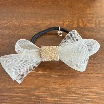 블루 그레이 튤 리본 헤어 액세서리