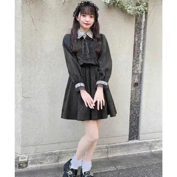 ROJITA 펄 트리밍 칼라 자카드 원피스 블랙