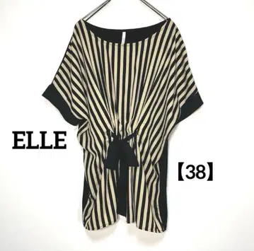 ELLE [38] 스트라이프 패턴 허리 리본 돌먼 슬리브 튜닉