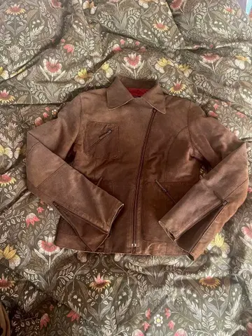 모리걸 브라운 가죽 라이더 자켓