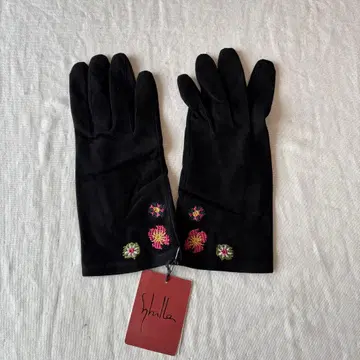 택 포함 시빌라 장갑 양가죽 자수 블랙 그로브