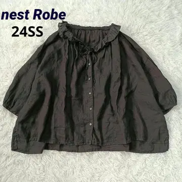 24SS 새상품급 네스트로브 린넨 시어 프릴 칼라 블라우스 F 최근 모델