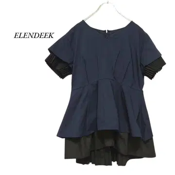 ELENDEEK 백 플리츠 프릴 블라우스 네이비 엘렌딕