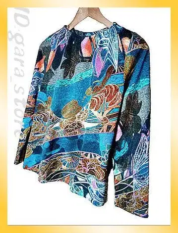 개성 넘치는! 손그림풍 아트 올 패턴 컬러풀 튜닉 청록색