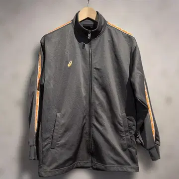 90s ASICS 그레이 트랙 자켓 오렌지 스트라이프 빈티지
