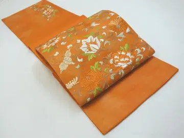 K 새상품급 중고 열림 나고야 오비 당화 무늬 오렌지 N80414-03