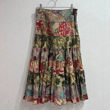 Y499 하나뿐인 패치워크 디자인 스커트 롱 올 패턴 화려한 개성파