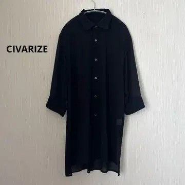 CIVARIZE 시어 셔츠 슬릿 와이어 옷깃 7부 소매 롱 셔츠 블랙