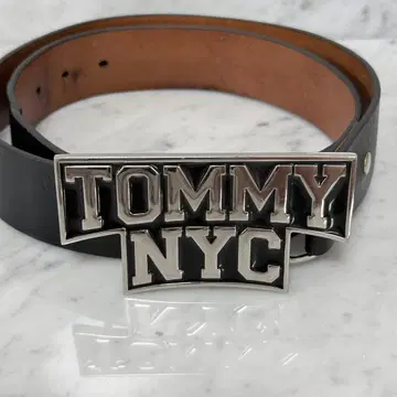TOMMY 타미힐피거 벨트 천연 가죽 블랙 검정 NYC 로고 버클 육중함