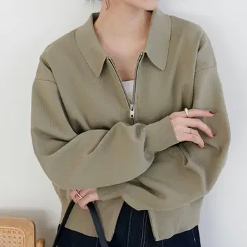 discoat 스폰디쉬 카라 부착 W 지퍼 가디건 모카