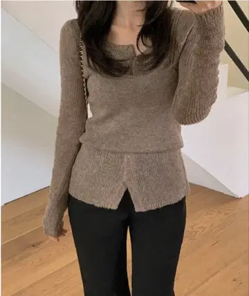 페미닌 슬림 울 니트 베스트 세트 pureda 모카