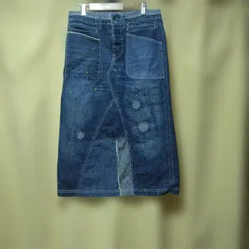 라임잉크 데님 패치워크 롱 스커트