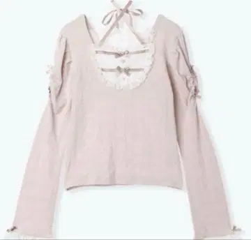 노에미 아가씨 백 레이스업 플레어 슬리브 티셔츠 상의 핑크