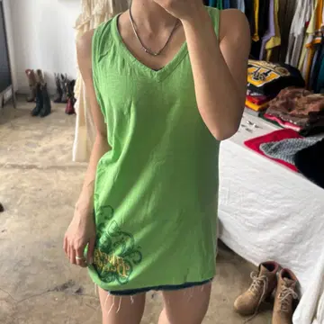 Harley-Davidson v넥 탱크탑 옐로우 그린