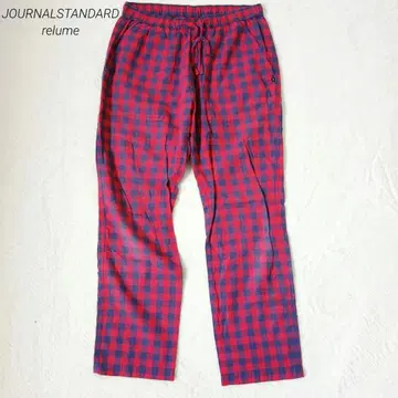 저널 스탠다드 리룸 코튼 린넨 체크 무늬 팬츠 M 빨간색 x 네이비