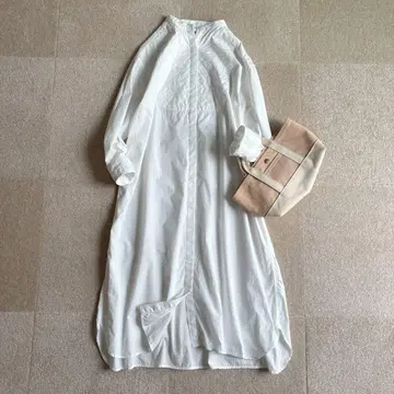 세탁 가능한 저널 스탠다드 코튼 브로드 퀼팅 셔츠 원피스 화이트