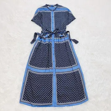 인기 ZARA 페이즐리 무늬 셔츠 원피스 허리 리본 블루