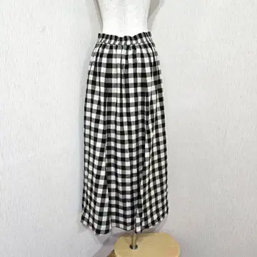 깅엄 체크 롱 스커트 블랙 LL 폴리에스테르 허리밴딩