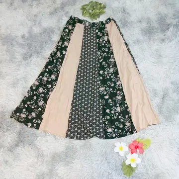 [ LEPSIM ] 롱 스커트 패치워크풍 꽃무늬 믹스 (L)