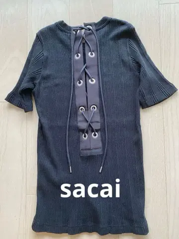 [ sacai ] 코튼 리브 백 레이스 티셔츠 일본제 블랙