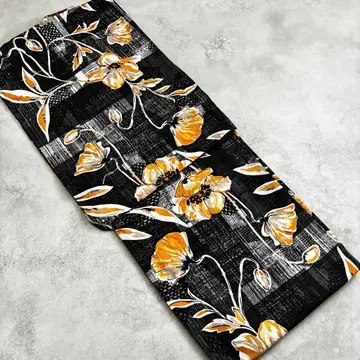 [검정에 아네모네] 유카타 단품 카와리 오리 일본제 원단 사용