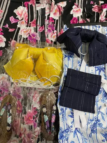 유카타 일본 나막신 오비 2세트 블랙 스카이블루 화이트