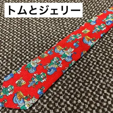 [ 1995년제 ] 톰과 제리 넥타이 바이크 패턴 빨간색 빈티지 캐릭터