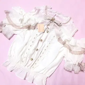 LIZLISA 리즈리사 오픈 숄더 프릴 블라우스 화이트 백핑크