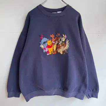 Disney 디자인 맨투맨 곰돌이 푸 디즈니 자수 아메카지 네이비