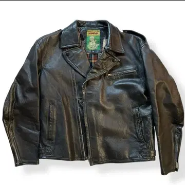 70s 빈티지 남해 부품 소가죽 천연 가죽 블랙 더블 라이더 자켓 가죽