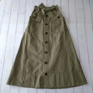 MUVEIL 뮤베일 리본 롱 스커트 밀리터리 디자인 카키