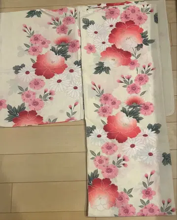 꽃무늬 유카타 빨간색 리본 오비 세트