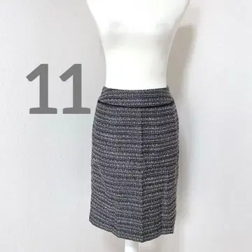 에스프리 뮬 트위드 스커트 L 깔끔한 무릎 기장 블랙 포멀 L