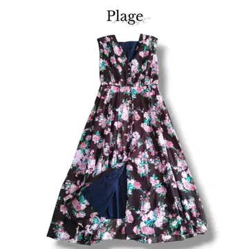 새상품급 플라주 플라워 프린트 롱 원피스 블랙 꽃무늬 세레모니