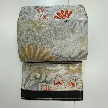 나고야 오비 은색 계열 꽃무늬 고전풍 고급 캐주얼용 0414-26-F