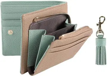 소가죽 레더 컴팩트 지갑 [ 바이컬러 ] 그레이 베이지 x 스카이