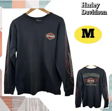 빈티지 할리데이비슨 긴팔 티셔츠 바 & 쉴드 로고 M