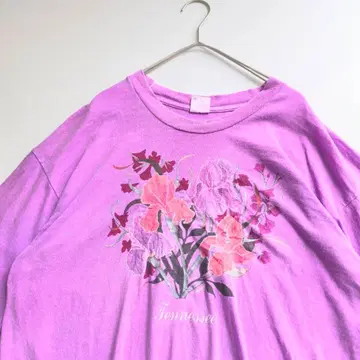 USA제 보타니컬 플라워 프린트 T셔츠 퍼플 L