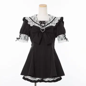 DearMyLove 레이스 겹침 세일러 리본 셋업 블랙