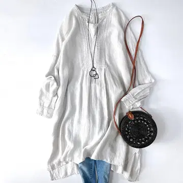 nest Robe 네스트로브 린넨 밴드 카라 턱 원피스 옅은 그레이