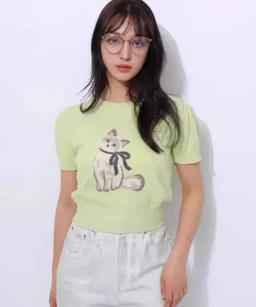 리랜드트루 mimi cat 퍼프 슬리브 니트탑 고양이 새상품