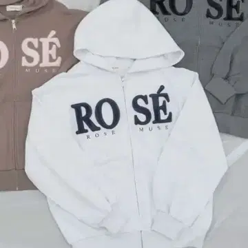 로제 뮤즈 Fur logo zip hoodie 라이트 그레이