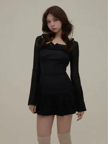 andmary 미미 플라워 드레스 블랙